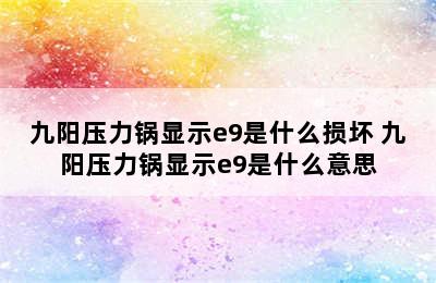 九阳压力锅显示e9是什么损坏 九阳压力锅显示e9是什么意思